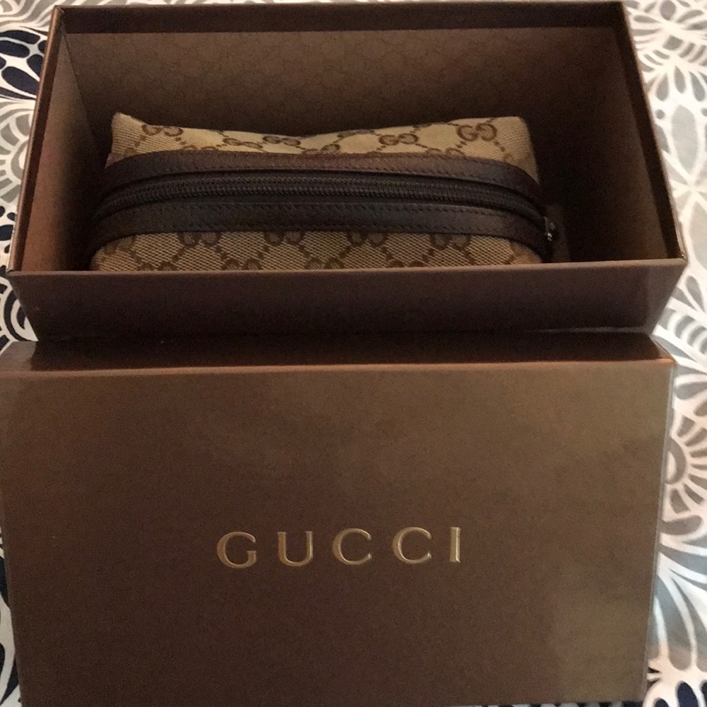 Gucci GG leather and canvas cosmetic bag